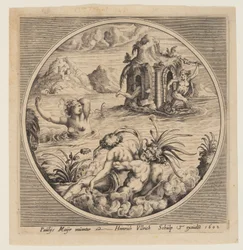 Mythologisches Meeresmotiv in einem Rundbild