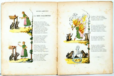 Die klägliche Geschichte der Streichholzschachtel, Illustration aus der französischen Übersetzung von Hoffmanns Struwwelpeter von Trim (Louis Gustave Ratisbonne, 1827-1900), ca. 1850