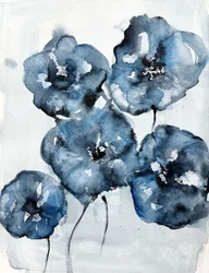 Blaue Aquarellmohnblumen