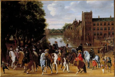 Die Familie der Prinzen von Oranien Darstellung von Maurice de Nassau, Prinz von Oranien, auf dem grauen Pferd, Frederic Henri d