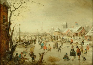 Winterlandschaft mit Schlittschuhläufern