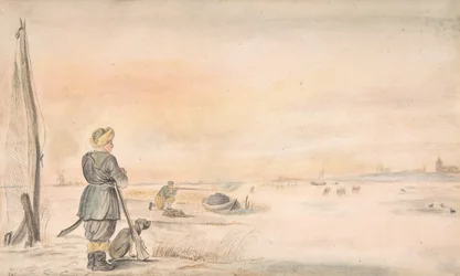 Winterlandschaft mit einem Jäger und seinem Hund, n.d.
