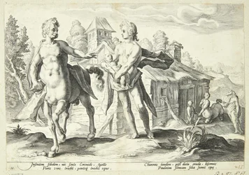 Apollon vertraut Cheiron die Ausbildung von Asklepios an