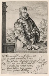Philips Galle (1537-1612), Schüler von Coornhert aus Haarlem, Graveur und Verleger in Antwerpen ab 1570; Die Taufe des Eunuchen im Hintergrund links