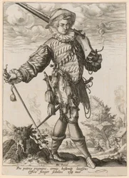 Stehender Landsknecht mit Muskete und Pike