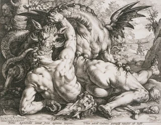 Der Drache verschlingt die Gefährten des Kadmos