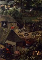 Herbsternte Landschaft, von Lucas van Valkenborch, Detail