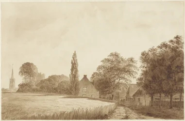 Ansicht einiger Häuser und eines Kirchturms bei Hilversum
