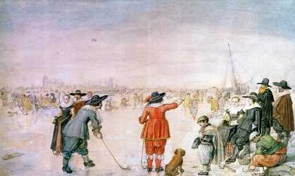 Golf auf dem Eis des Flusses Ijsel bei Kampen