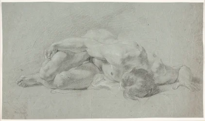 Männliches Modellstudie, liegend, zusammengekauert