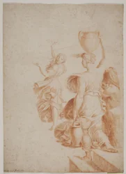 Studie nach Raffael: "Brand von Borgo". (Die beiden Wasserträgerinnen und die Figur ganz rechts)
