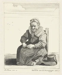 Sitzende alte Frau mit Rosenkranz