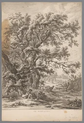 Landschaft mit einem Mann und Hund unter einem Baum bei Midlaren