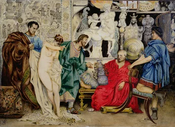 „Die Wahl zwischen einer Sklavin und einer Vase“, Illustration aus „La Femme Esclave“, veröffentlicht in Wien, 1878