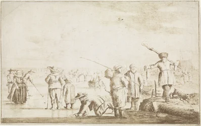 Eislandschaft mit Jäger, der einen Otter zeigt