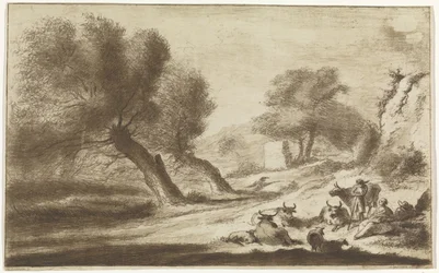Landschaft mit ruhenden Hirten und Vieh