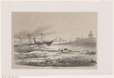 Schiff in Schwierigkeiten am Strand während des Sturms vom 28. Mai 1860