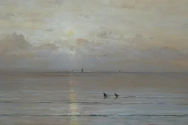 Sonnenuntergang mit Garnelenfischern