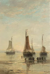 Bluff-Bowed Scheveninger Boote vor Anker