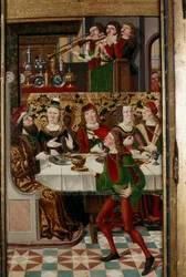 Das Festmahl des Ahasverus, basierend auf einem Bericht im Buch Esther, von einem unbekannten Künstler, 2022 (Foto)