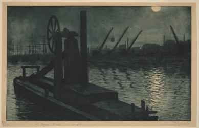 Der Schwimmbagger von Dieppe (ein Schwimmbagger im Hafen von Dieppe bei Mondlicht)