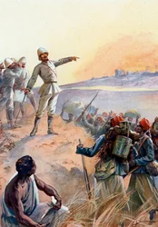 Fachoda-Krise: Hauptmann Jean Baptiste Marchand (1863-1934) und seine senegalesischen Tirailleurs marschieren nach Fachoda im Sudan, um es im Juli 1898 zu einem französischen Protektorat zu machen
