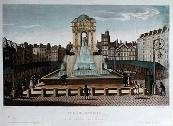 Ansicht des Marché des Innocents, graviert von Eugene Dubois, ca. 1815-20