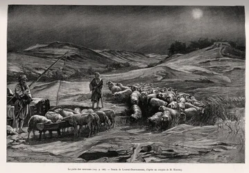 Der Anhängerbrunnen. Gravur von Laurent Desrousseaux zur Illustration der Geschichte „A travers la Perse meridionale“, von C.Babin und F.Houssay, 1885, in Le tour du Monde 1892, herausgegeben von Edouard Charton (1807-1891), Hachette, Paris.