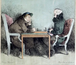 Schachspieler. Gravur von Henry Monnier (1805-1877)