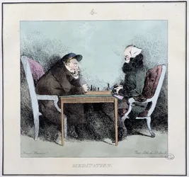 Meditation: Schachspieler - in "Pariser Skizzen" von Henri Monnier, ed. Delpech, Paris