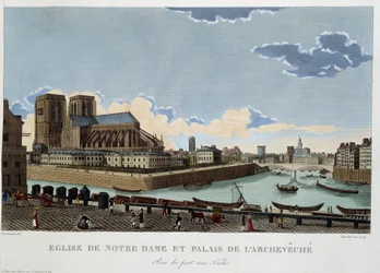 Die Kirche Notre-Dame und der Palast des Erzbischofs - in "Views of Paris" von Courvoisier