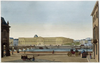 Ansicht des Louvre und der Pont des Arts vom linken Ufer - in „Vues de Paris“ von Courvoisier