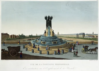Ansicht des triumphalen Brunnens an der Bastille - in „Vues de Paris“ von Courvoisier