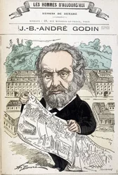 Jean Baptiste André Godin (1817-1888), Industrieller Gründer der Familie. Zeichnung von Demare In „Die Männer von heute“.