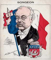Porträt von Jacques Songeon (1818-1899) ehemaliger Präsident des Gemeinderats von Paris - Karikatur von Henri Demare in „Les Hommes d