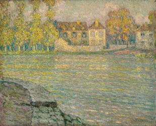 Häuser am Fluss bei Sonnenuntergang, Moret