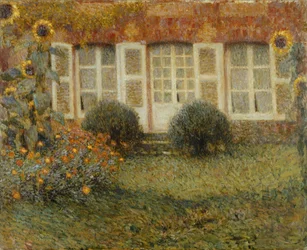 Pavillonhaus mit Sonnenblumen