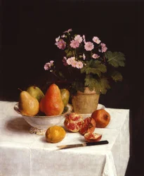 Stillleben (Primeln, Birnen und Granatäpfel)
