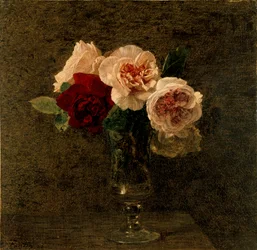 Stillleben: rosa und rote Rosen, 1886