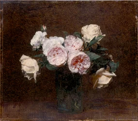 Stillleben: rosa, weiße und gelbe Rosen, 1894