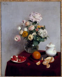 Sommerblumen und Früchte