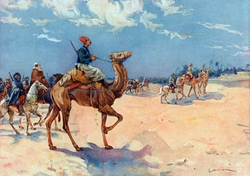 Kampagnen in der Sahara (1882-1902): Die algerischen Schützen von Oberst Eu in der Nähe von In Salah in der algerischen Sahara