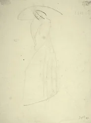 Stehende Frau mit großem Hut