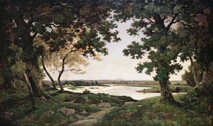 Waldlandschaft mit einem sandigen Fluss, 1882