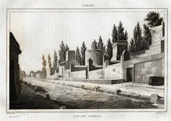 Der Weg der Gräber in Pompeji, Gravur von Labrouste, in „Italien malerisch“, Amable Coste Herausgeber, Paris