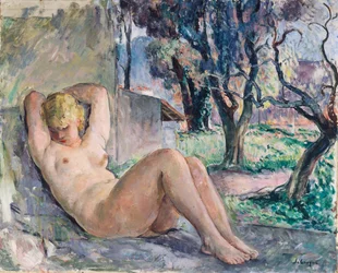 Akt liegend in einem Garten, ca. 1934