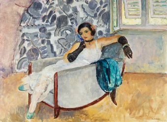 Frau mit schwarzen Handschuhen