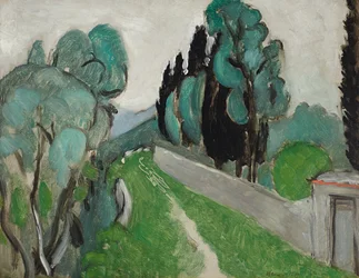 Landschaft mit Zypressen und Olivenbäumen in der Umgebung von Nizza, um 1918