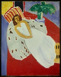 Mädchen in Weiß vor rotem Hintergrund 1946