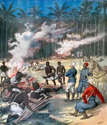 Einäscherung der Dahomey-Leichen, Afrika, 1892